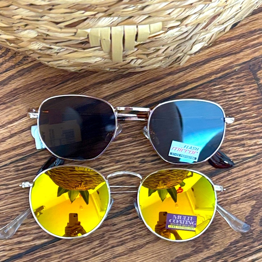 Two-Pair Metallic Frame Sunglasses